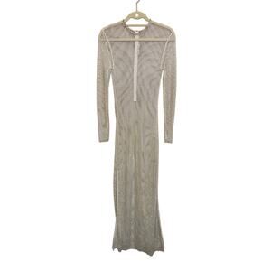 Joy Cioci Open-Knit Maxi Dress S White Gems Party Evening Cocktail Gala Formal